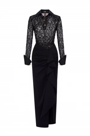 Alternative view of Lace Buttoned Bodysuit in Black