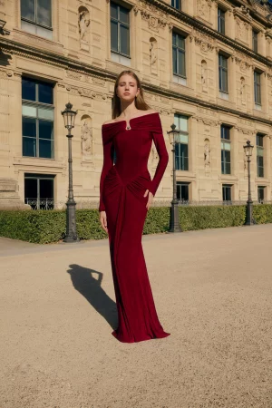 Alternative view of Ruched Velvet Off-Shoulder Dress in Black